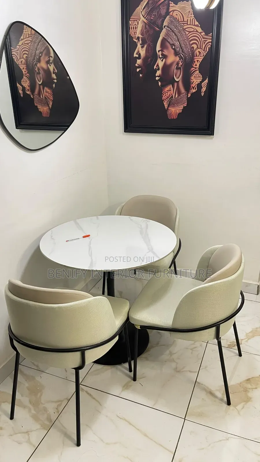 3 Seater Modern Portable Dining Set, Marble Top