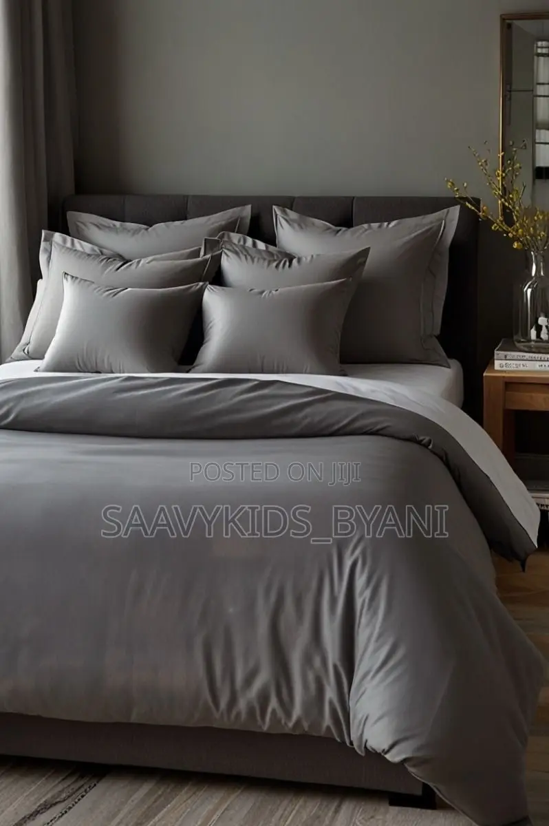 Plain Grey Duvet Set With 4 Pillowcase, Bedsheet and Duvet