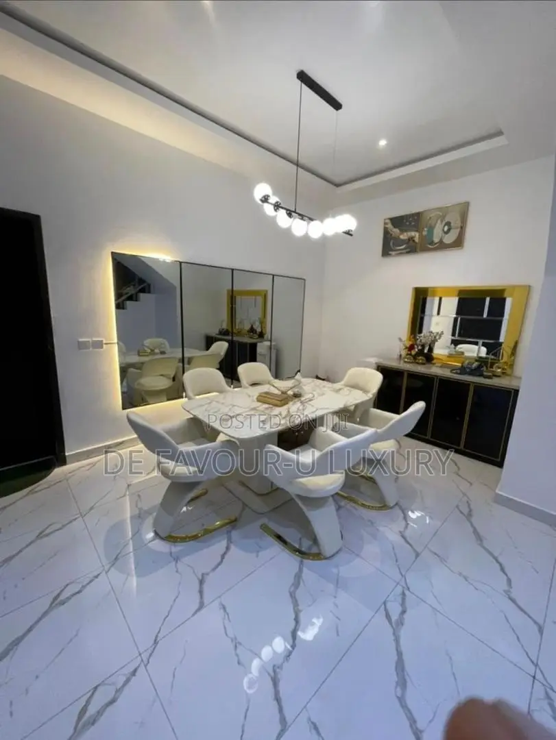 Contemporary Marble Dining Table by 6 Chairs