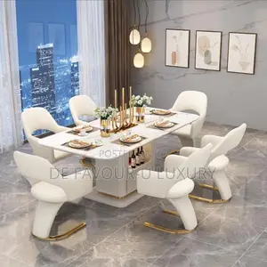 Contemporary Marble Dining Table by 6 Chairs