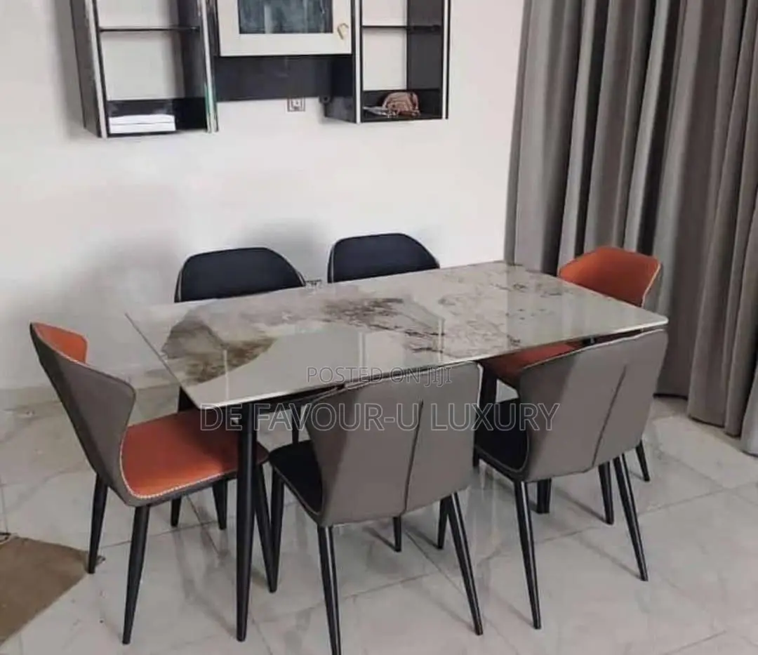 Luxury Ceramic Marble Dining Table by 6 Chairs