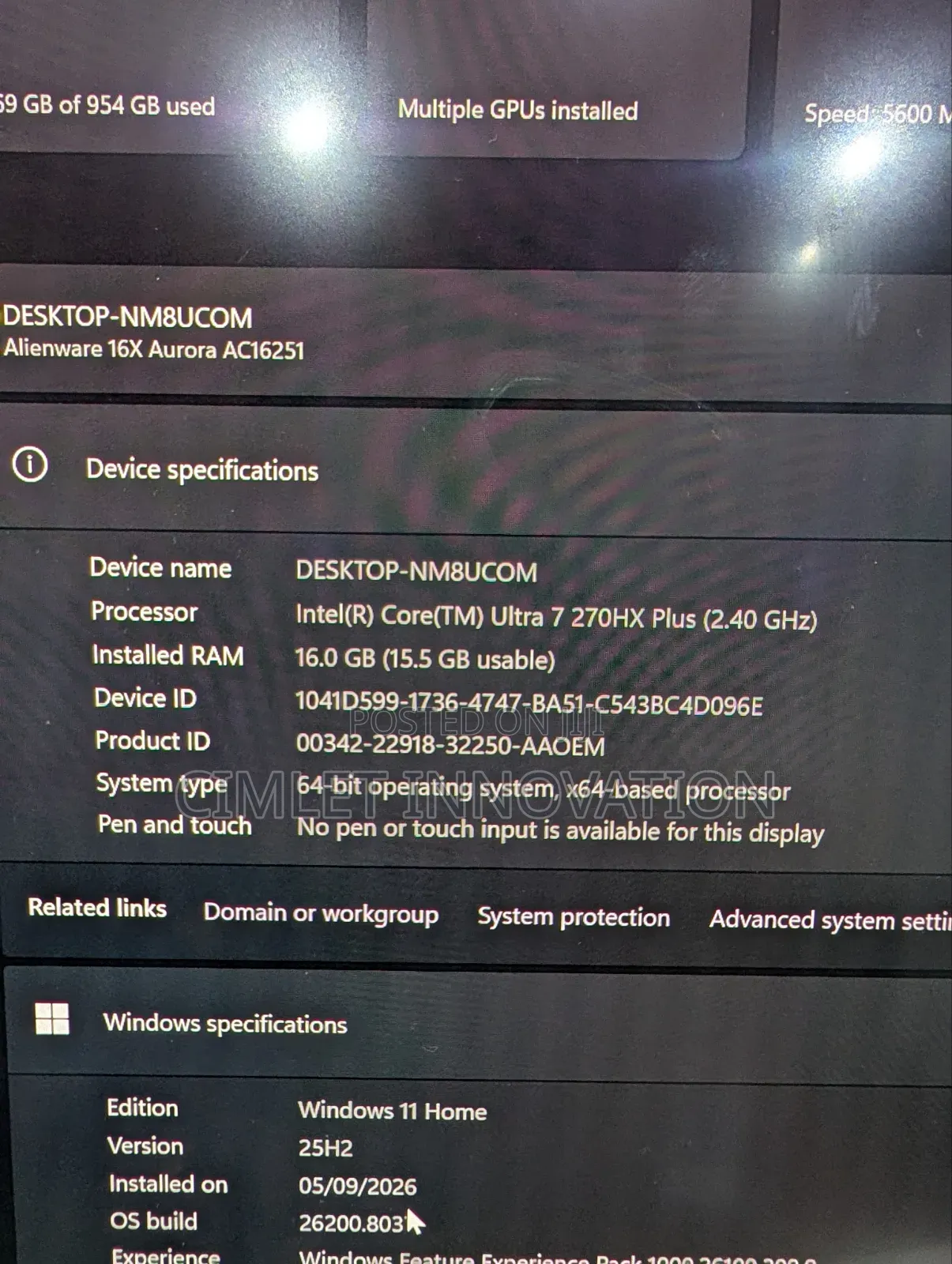 New Laptop Alienware 16 Aurora 16GB Intel Core Ultra 7 SSD 1T