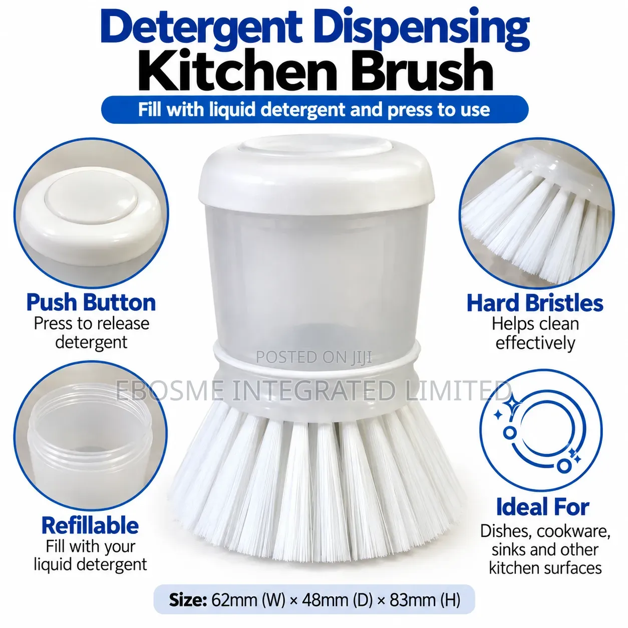 Detergent Dispensing Kitchen Brush With Push Button