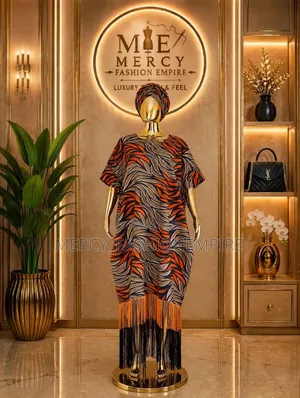 LuxuryOrangeWave Fringe Boubou With Matching Scarf Free Delivery in IB