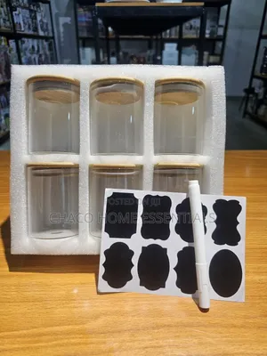 6-Piece Glass Spice Jars Set With Bamboo Lids Labels
