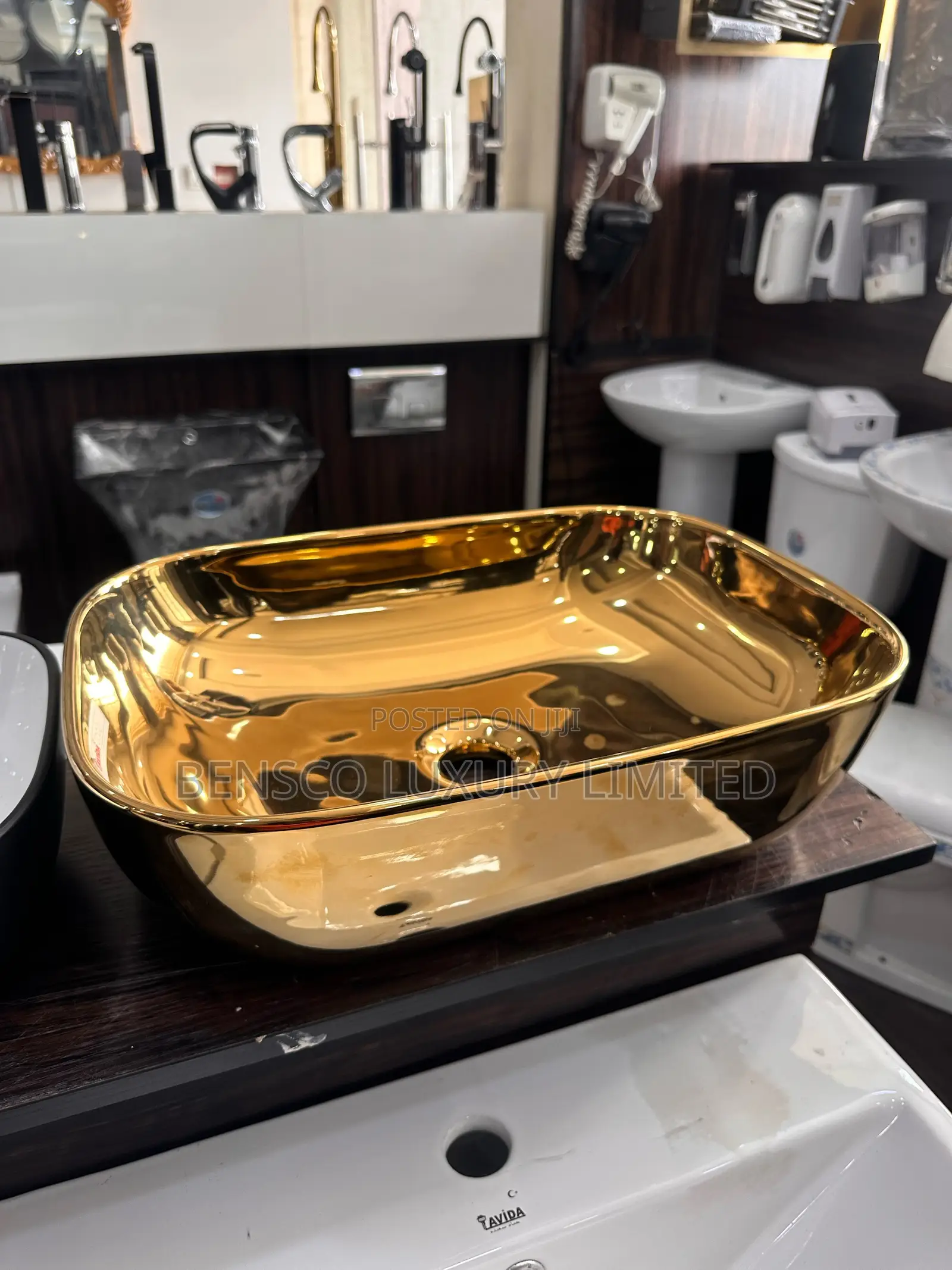 Golden Rectangular Countertop Wash Basin