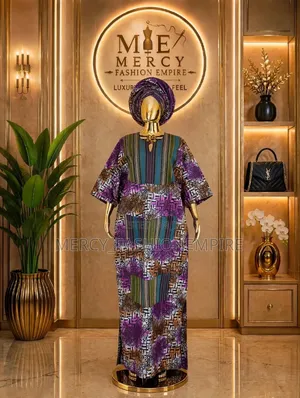 Purple Tribal Aso-Oke Patch Boubou + Gele - Free Delivery in Ibadan