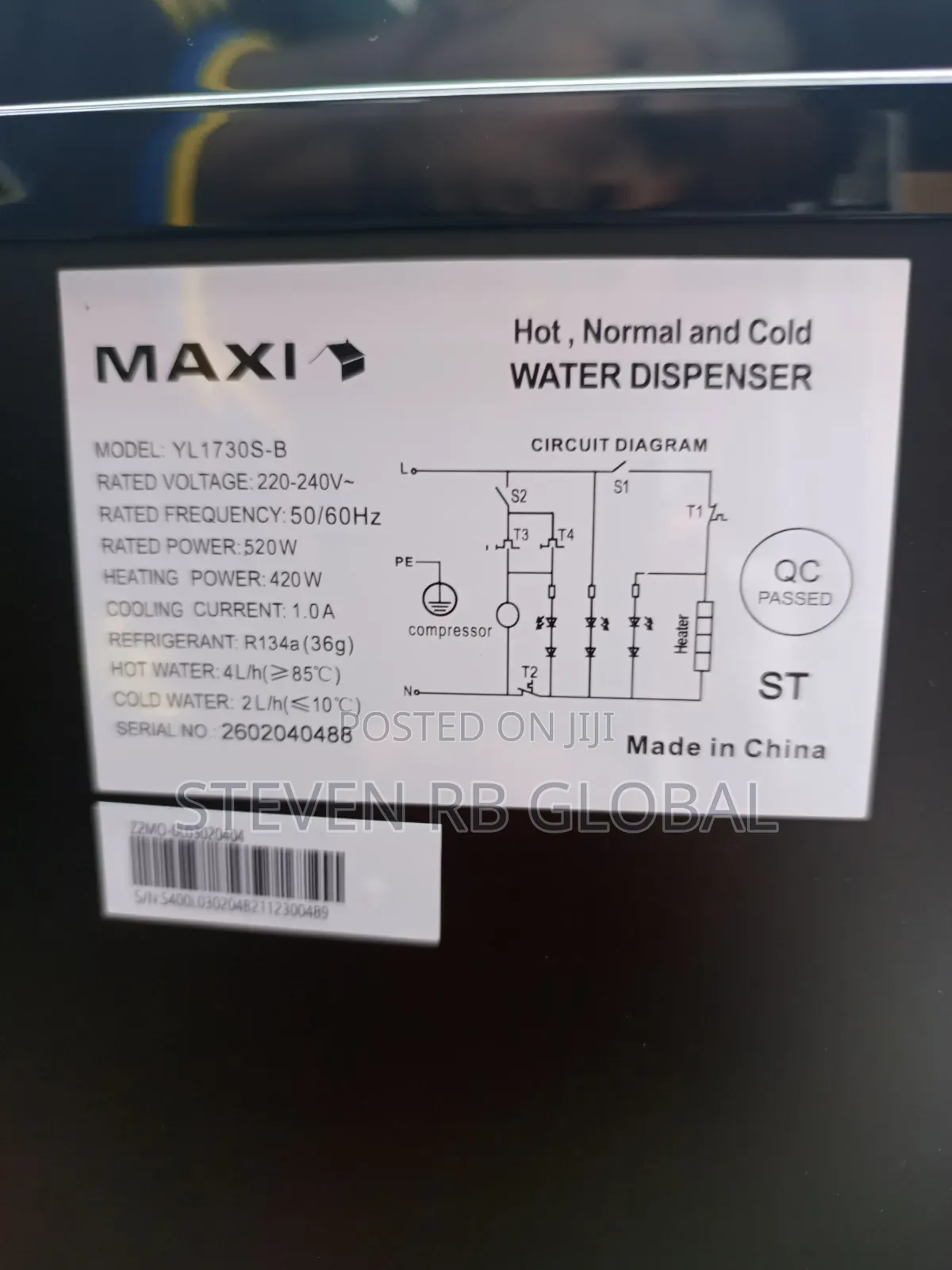 Maxi Hot, Normal Cold Water Dispenser With Fridge | Yl1730s-B