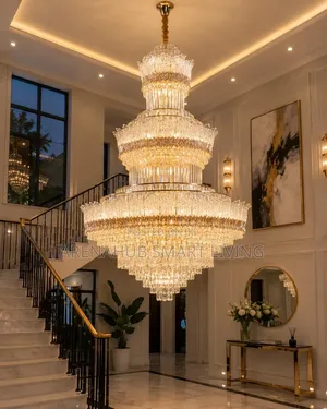 Light Luxury Duplex Loft Lift Empty Living Room Crystal Chandelier