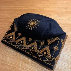 Men Traditional Fila Cap With Gold-Colored Beadwork and Embroidery.