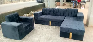 Standard Stripes L Shape Sofa Set With Single