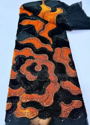 Velvet Handbeaded Lace With Crystal Stone