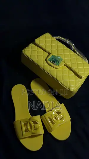 Yellow Quilted Handbag Matching Slides
