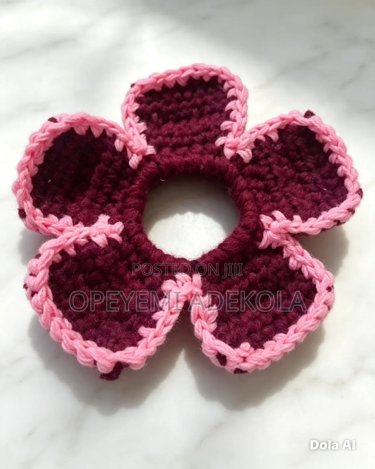 Title Handmade Crochet Flower Scrunchie