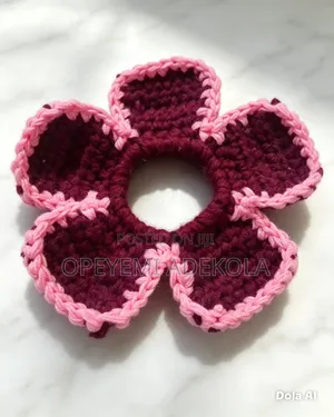 Title Handmade Crochet Flower Scrunchie