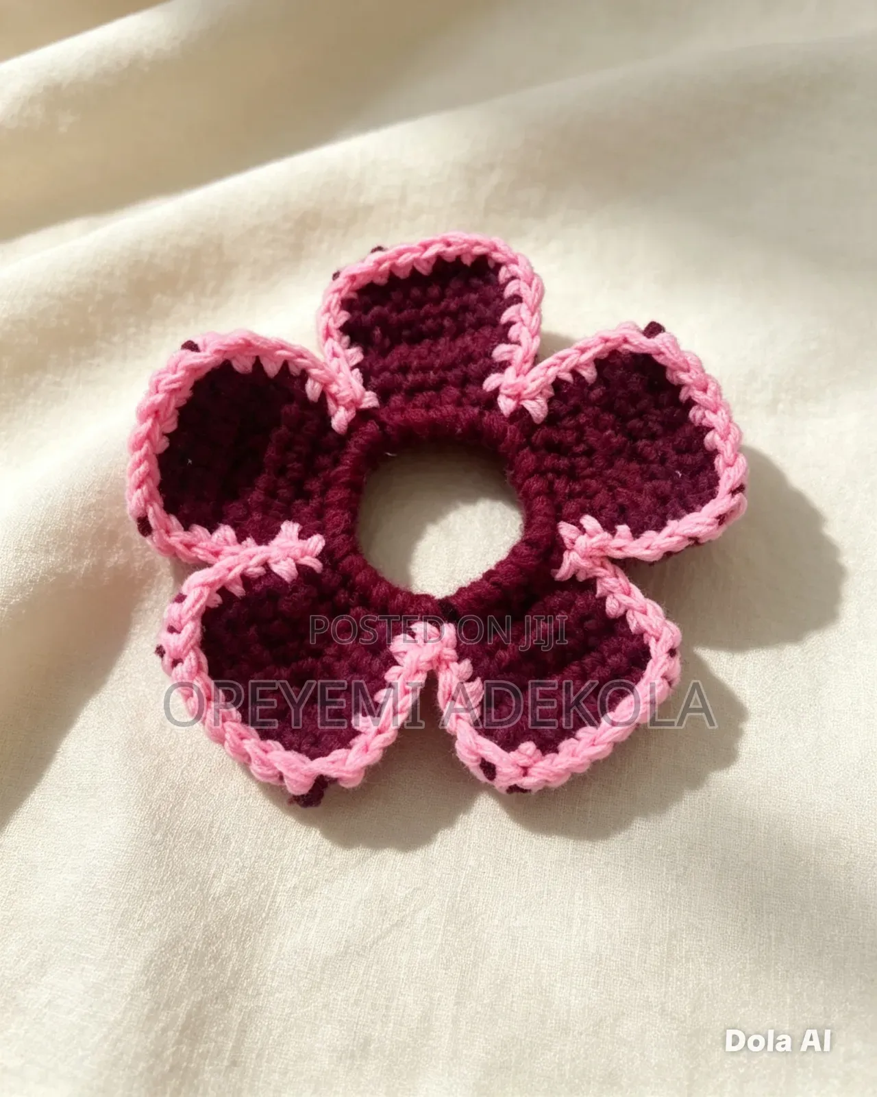 Title Handmade Crochet Flower Scrunchie