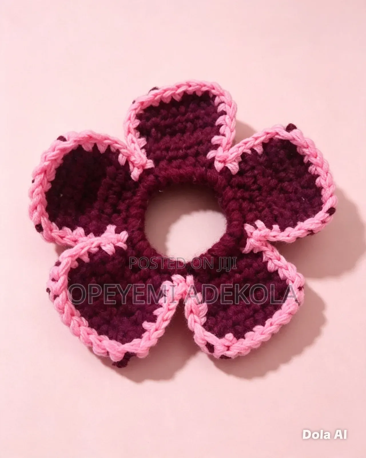 Title Handmade Crochet Flower Scrunchie