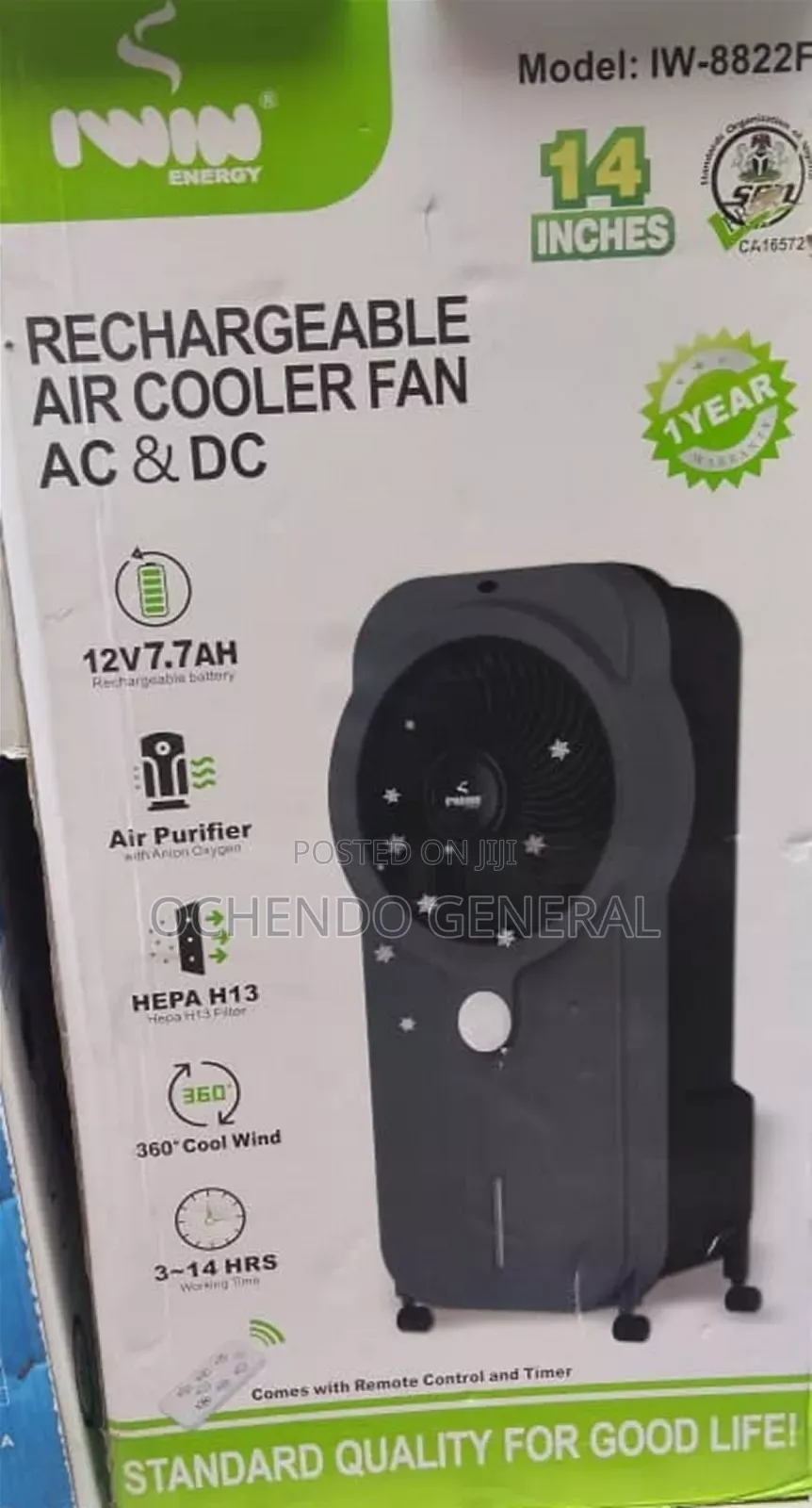 Original Quality 14 Inches AIR COOLER AD/DC Rechargeable Fan