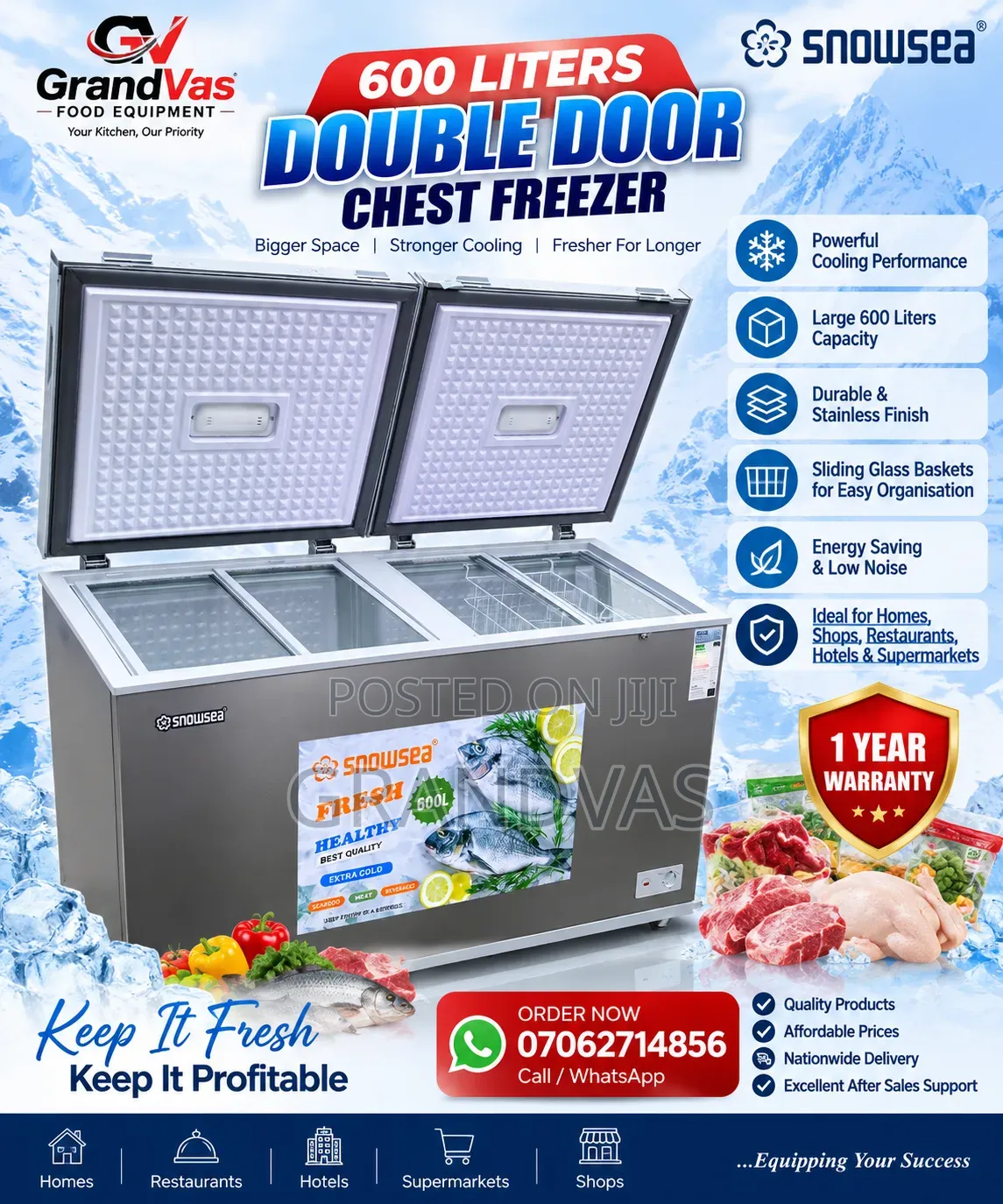 Double Door Quality Freezer 600 Liters