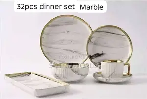 32pcs Luxurious Marble Dinner Set With Gold-Rimmed