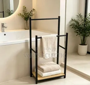 New Black Bamboo Freestanding Towel Rail / Bathroom Storage Rack
