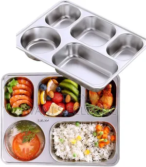 5-Compartment Stainless Steel Dinner Tray - Food Grade SUS 304
