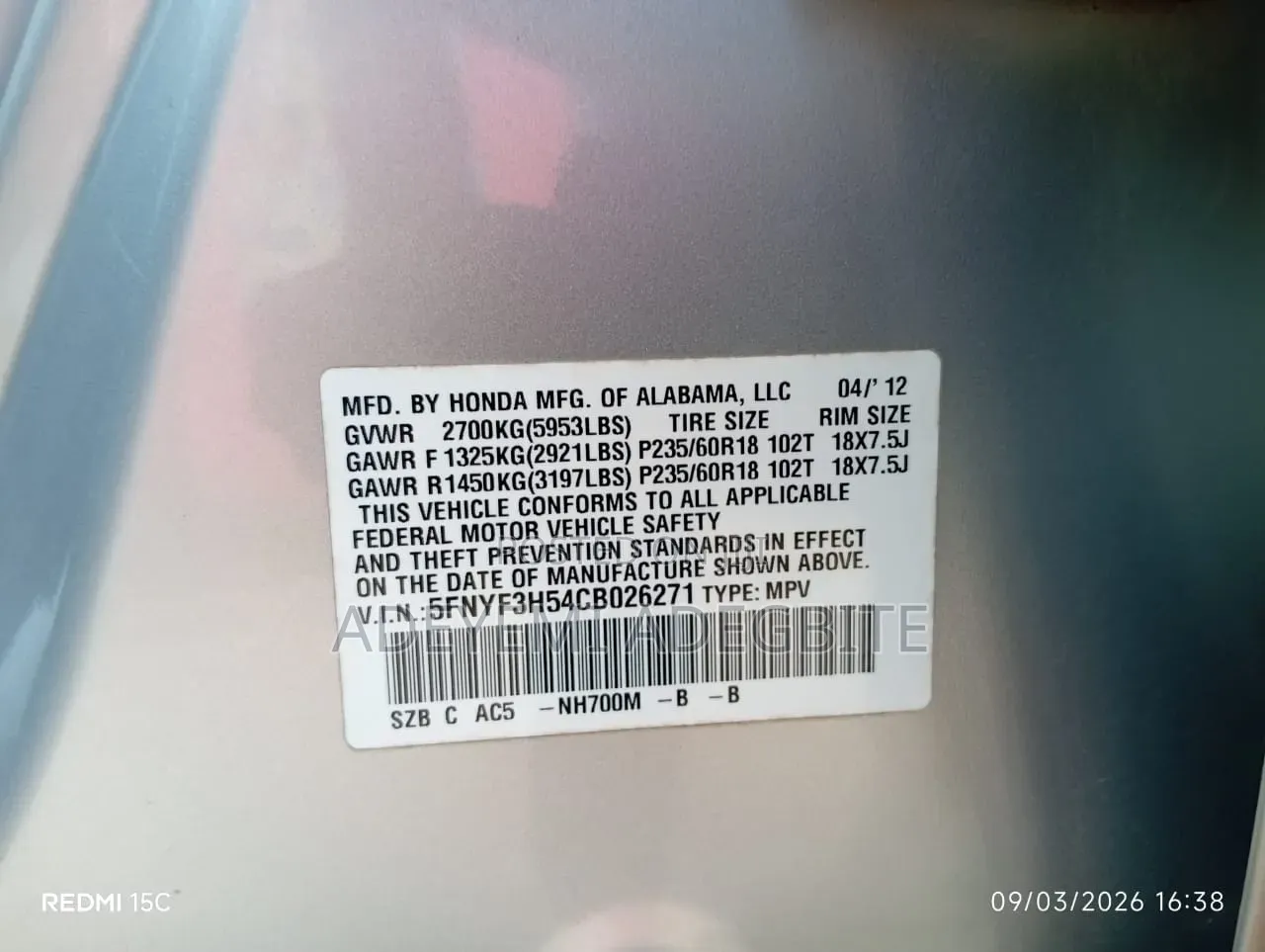 Honda Pilot 2012 Silver