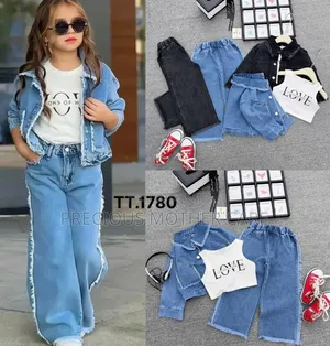 Quality Girl Children Jean Jacket,trouser and Inner Top 3 Pics