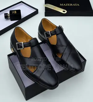 Premium Men’s Black Leather Buckle Shoes | Classic Stylish | Lagos
