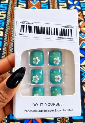 Water Drop Flower Press on Toenails Teal - 24pcs