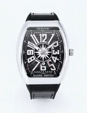 Denvosi Men's Quartz Watch – Black Dial Leather Strap