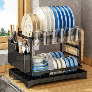 2-Tier Kitchen Dish Drying Rack With Drainboard Utensil Holder