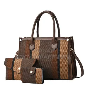 Brown and Tan Striped Canvas Handbag
