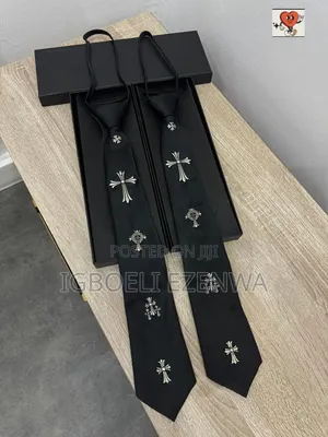 Black Cross Embroidered Men’s Necktie Gothic Formal Tie Set