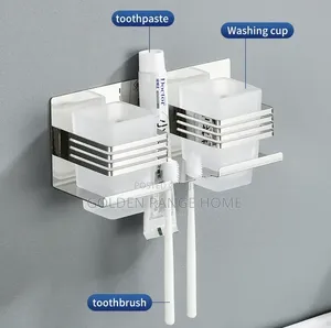 Wall Mounted Stainless Steel Double Toothbrush/Cup Holder
