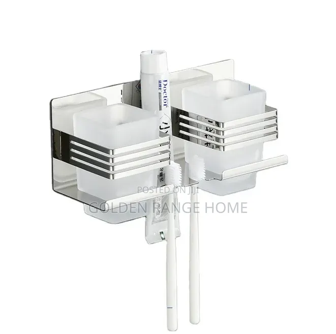 Wall Mounted Stainless Steel Double Toothbrush/Cup Holder