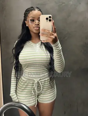 Cozy Green Neutral Striped Two-Piece Wear