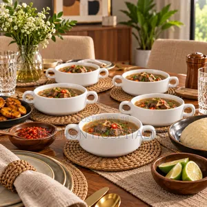 Premium White Ceramic Soup Bowls With Double Handles