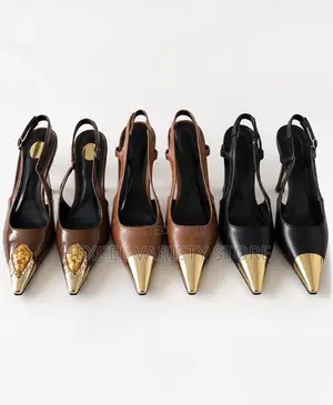 Luxury Pointed-Toe Slingback Heels With Gold Cap
