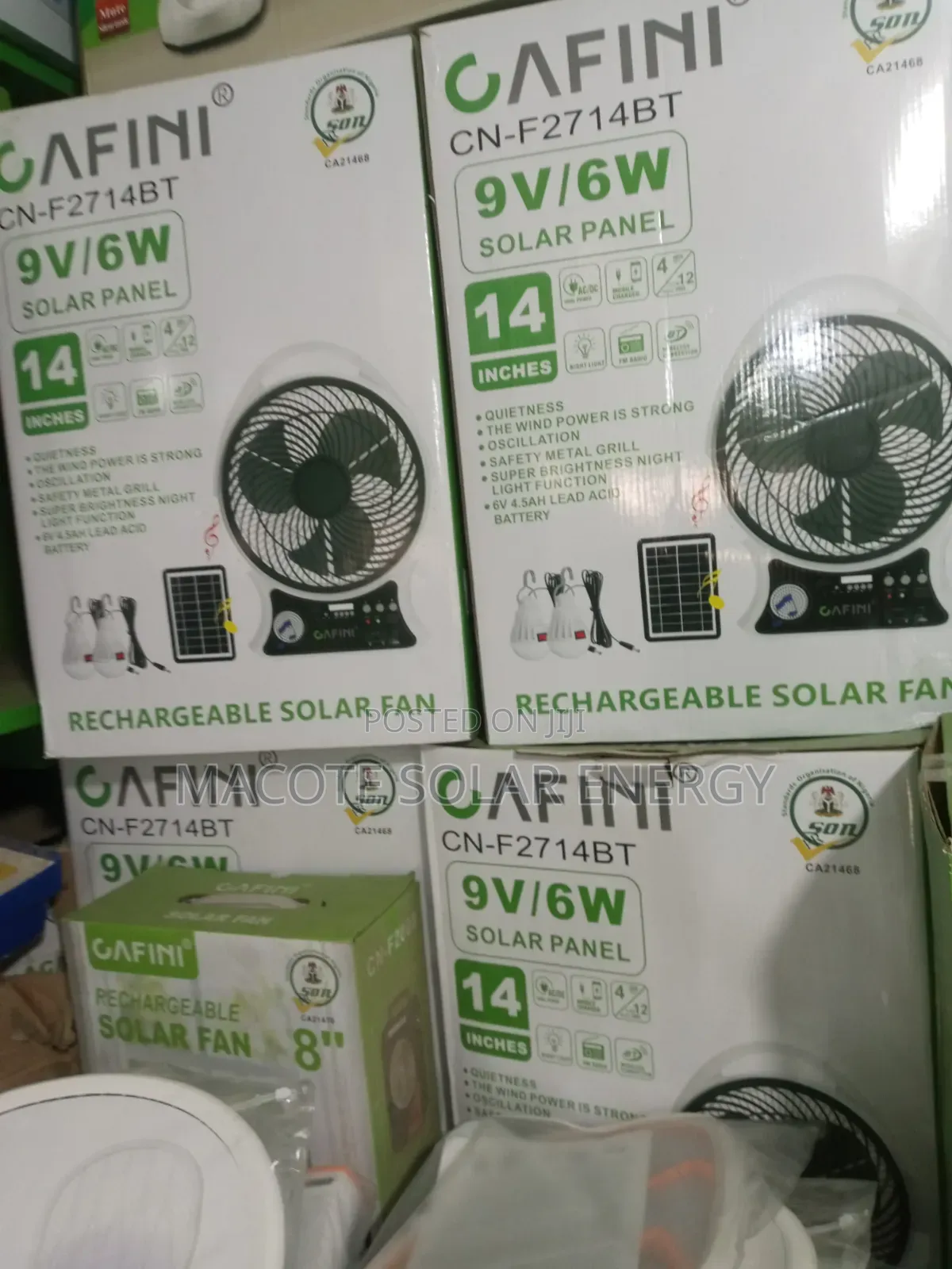 14" Cafini Solar Rechargeable Fan