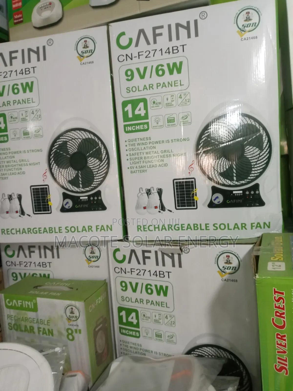 14" Cafini Solar Rechargeable Fan