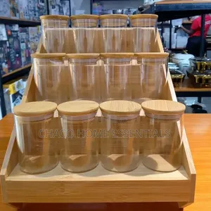 12-Piece Glass Spice Jar Set With Bamboo Rack Airtight Lids