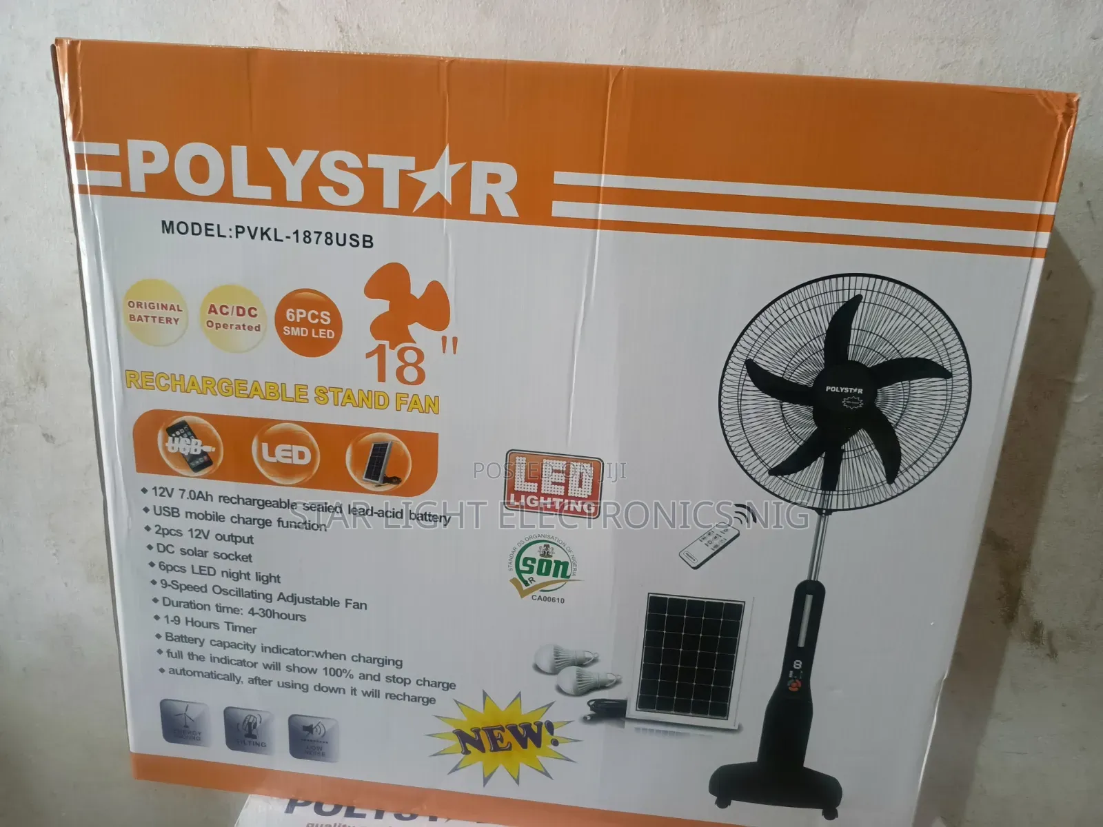 18 Inch Rechargeable Solar Fan Polystar
