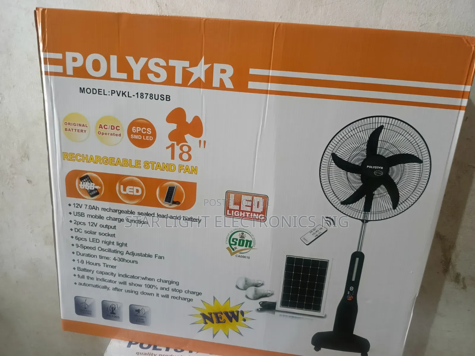 18 Inch Rechargeable Solar Fan Polystar