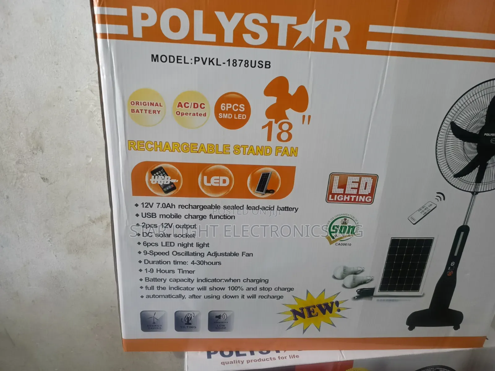 18 Inch Rechargeable Solar Fan Polystar