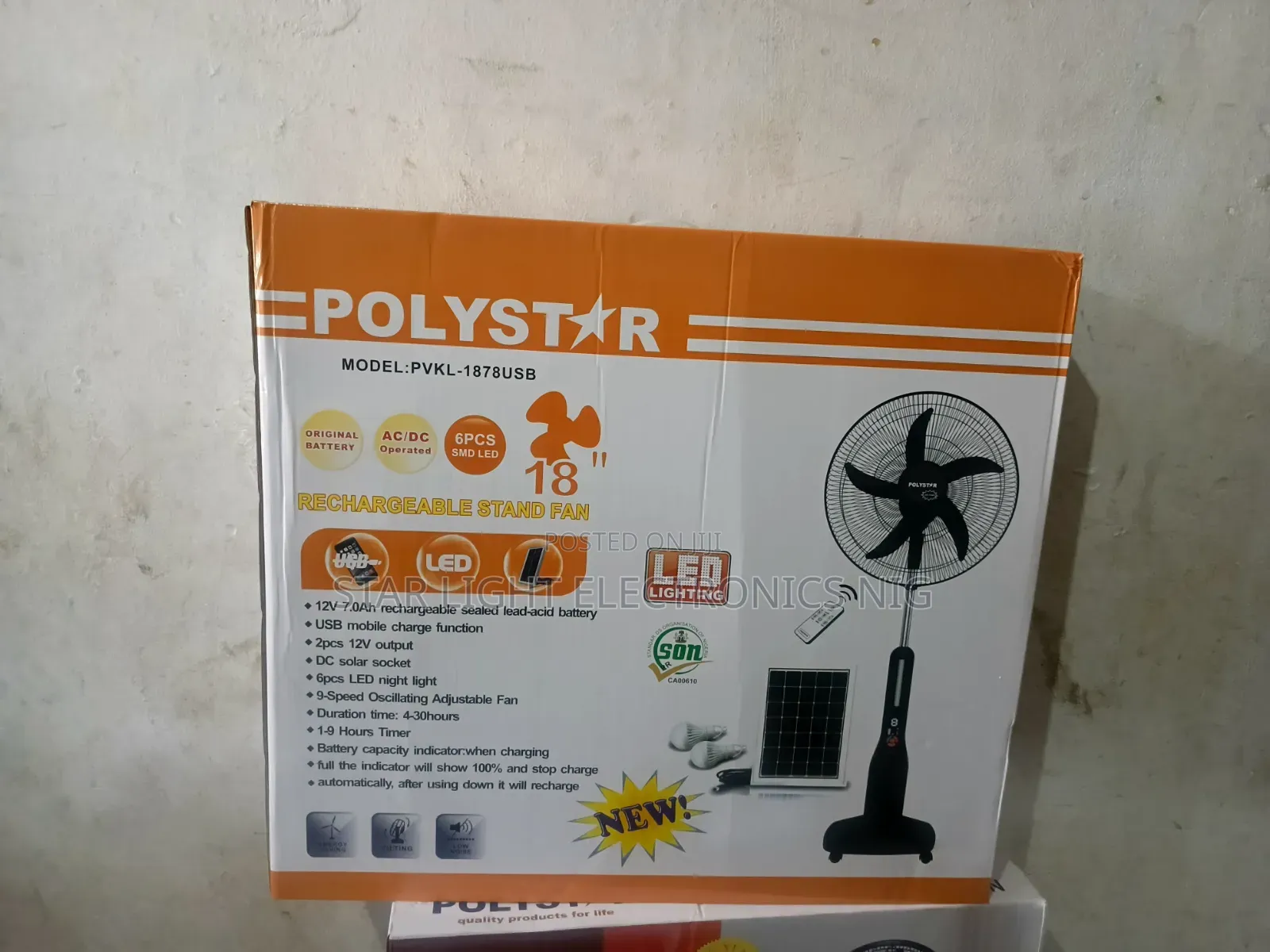 18 Inch Rechargeable Solar Fan Polystar