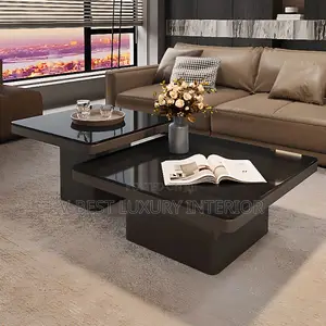 Modern Black Glass 2-in-1 Rotation Nesting Center Table