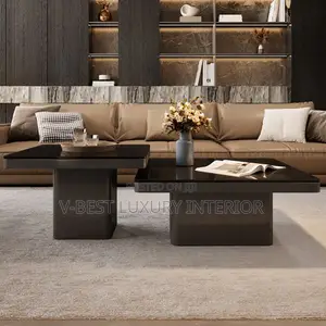Modern Black Glass 2-in-1 Rotation Nesting Center Table