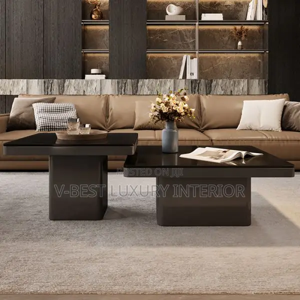 Modern Black Glass 2-in-1 Rotation Nesting Center Table