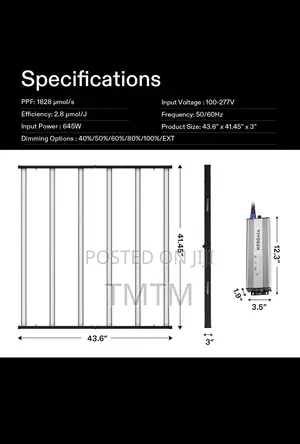 Full Spectrum LED Grow Light Bar 645W, Foldable 6 Dimming Option
